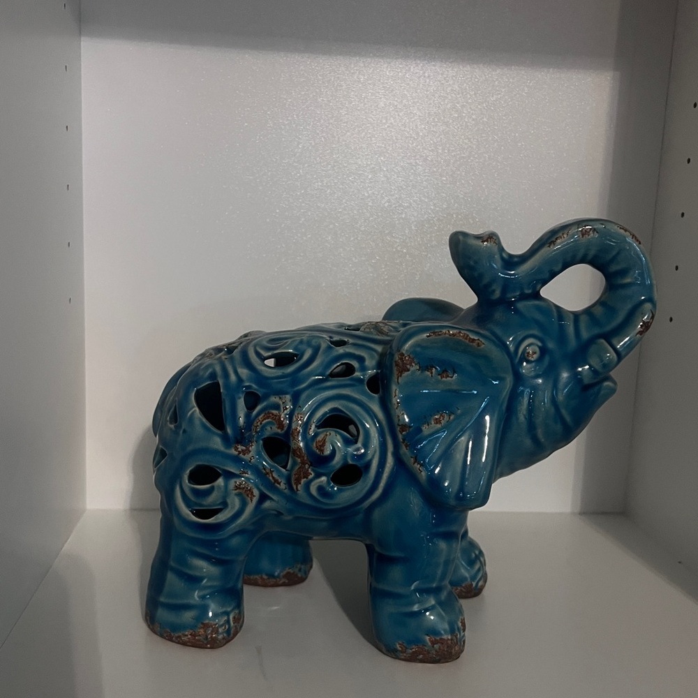 Ceramic Blue Elephant Figurine